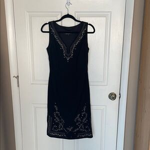 ABS Allen Schwartz Black Midi Dress with Embroidered Detailing